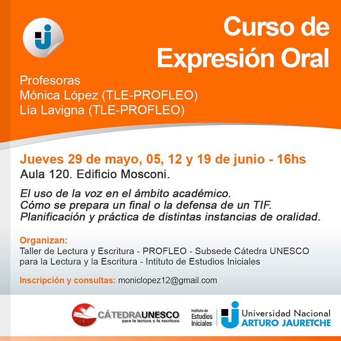 Curso de Expresión Oral | Jueves 29 de mayo, 5, 12 y 19 de junio - 16 hs. Aula 120, Edificio Mosconi